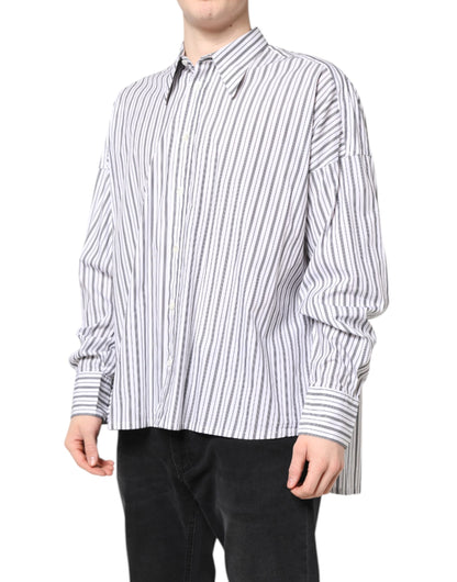 White Black Stripe Button Down Casual Shirt
