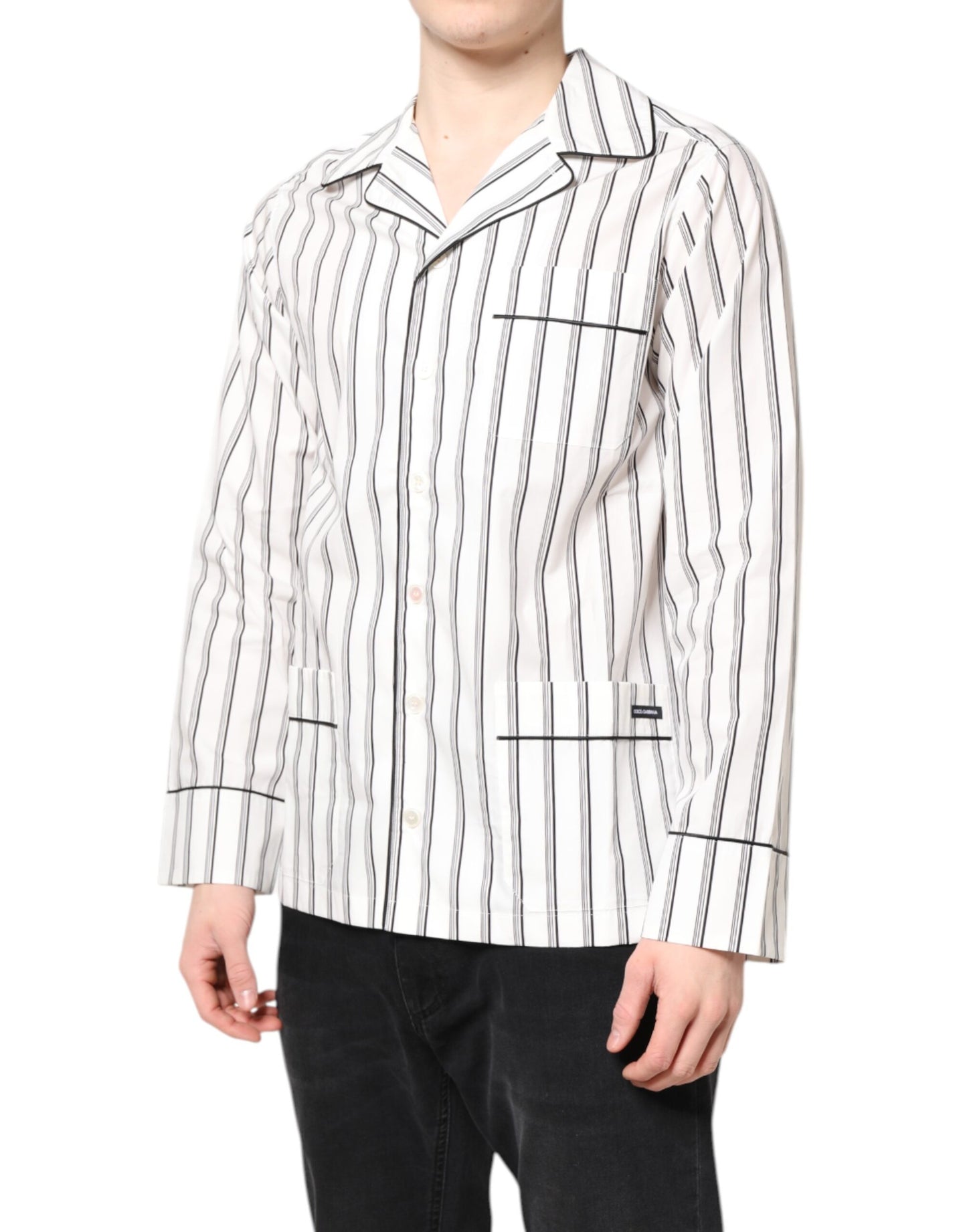 White Stripes Lounge Pajama Sleepwear Shirt