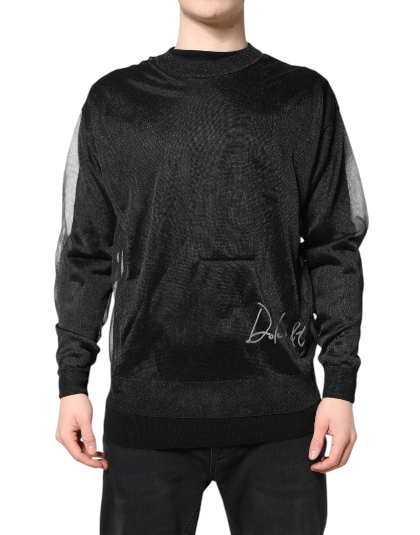 Black Logo Knitted Crewneck Pullover Sweater