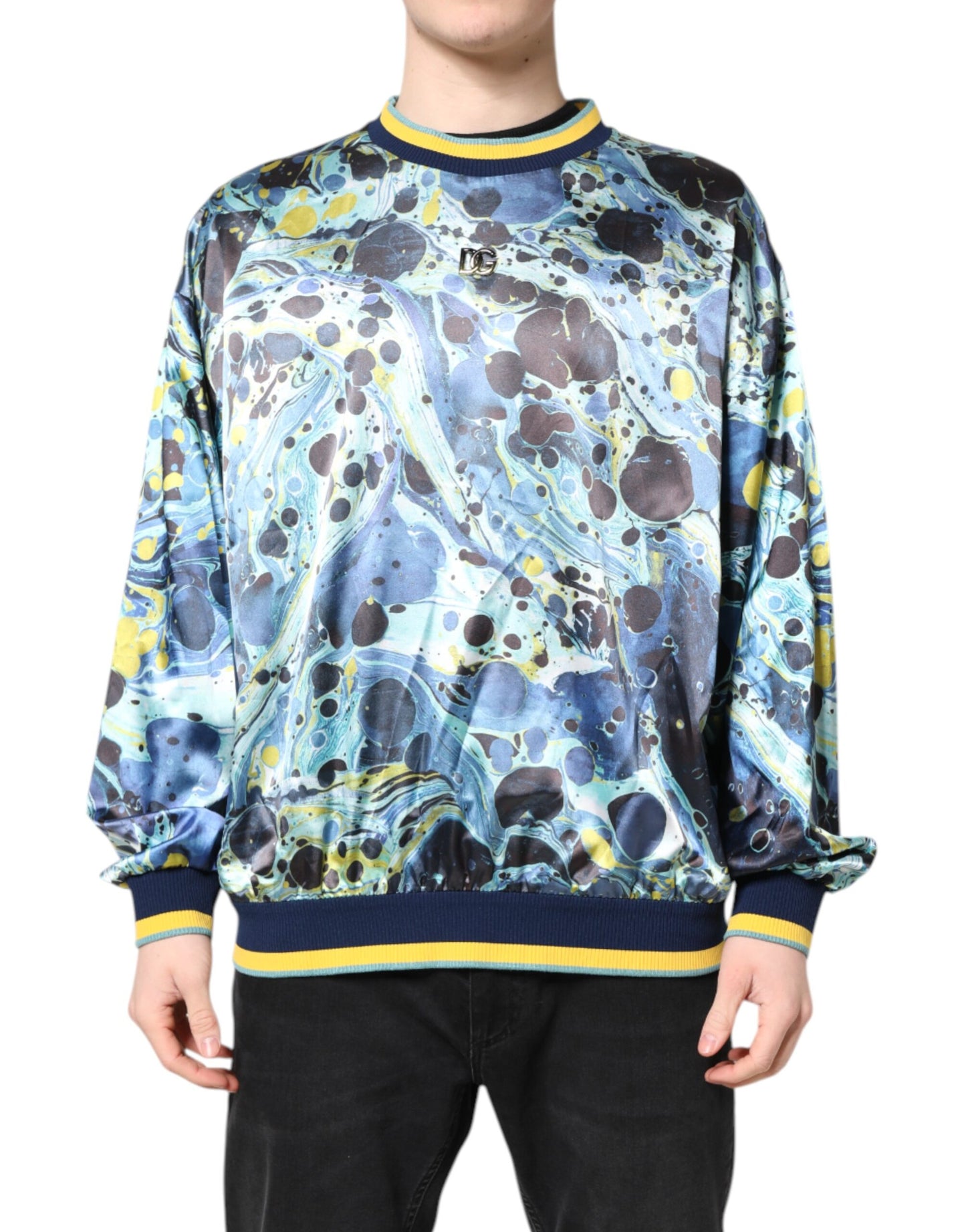 Multicolor Marble Print Men Pullover Sweater