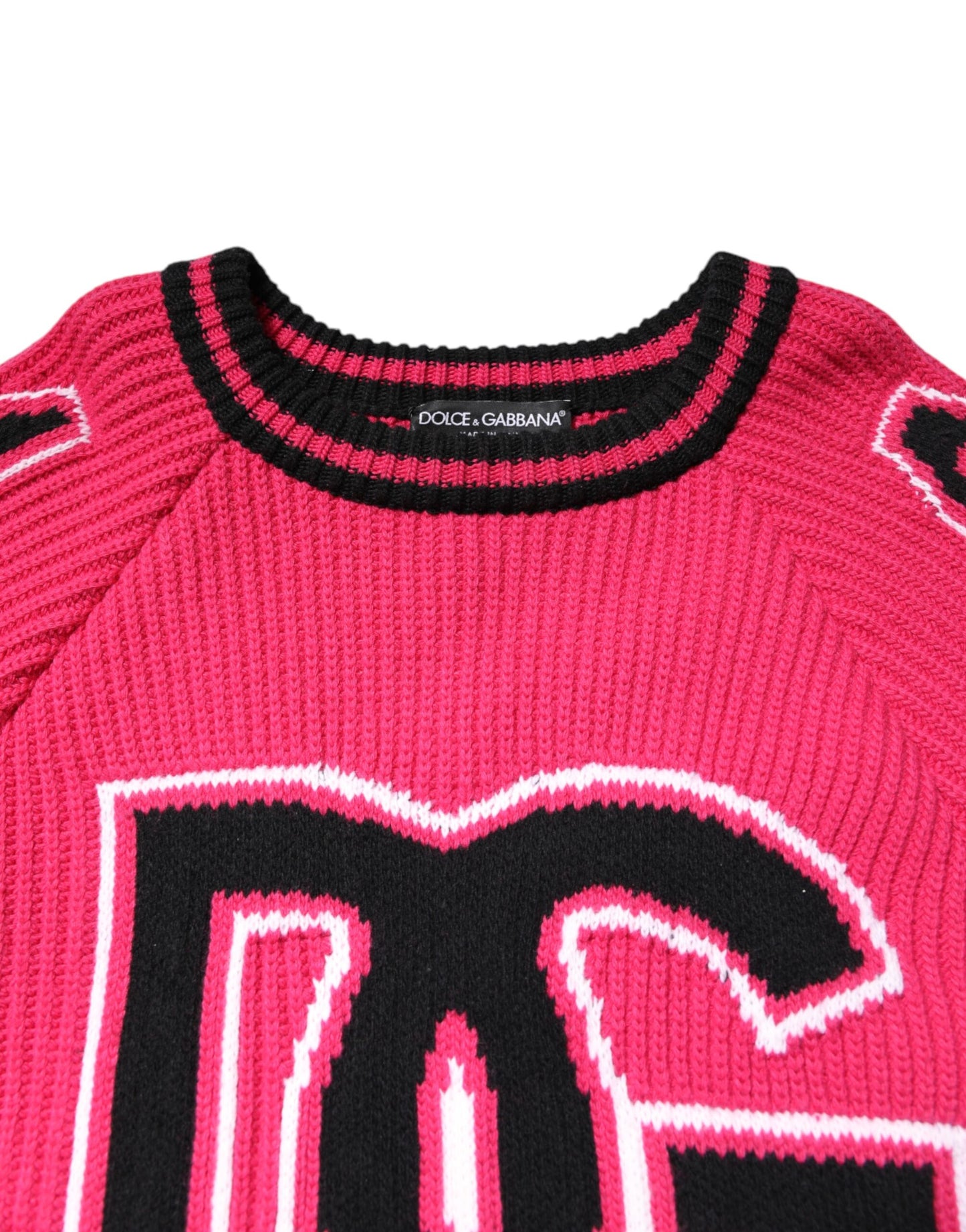 Pink Cotton Logo Print Knit Pullover Sweater