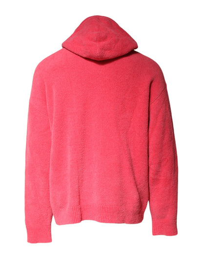 Red Cotton Knit Hooded Men Pullover Sweater