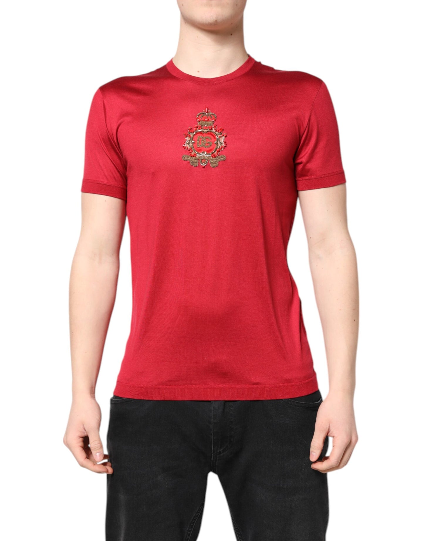 Red Silk DG Crown Logo Short Sleeve T-shirt