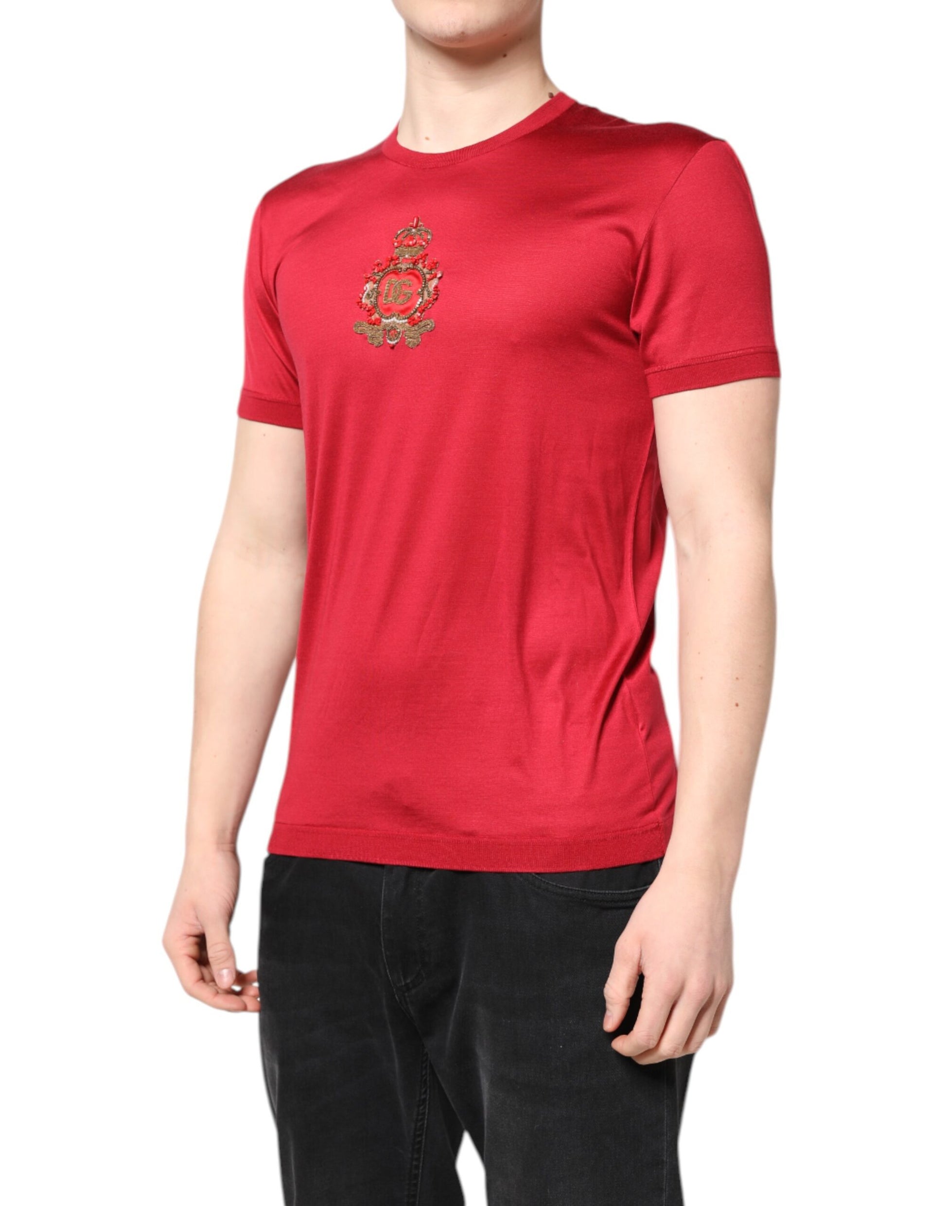 Red Silk DG Crown Logo Short Sleeve T-shirt