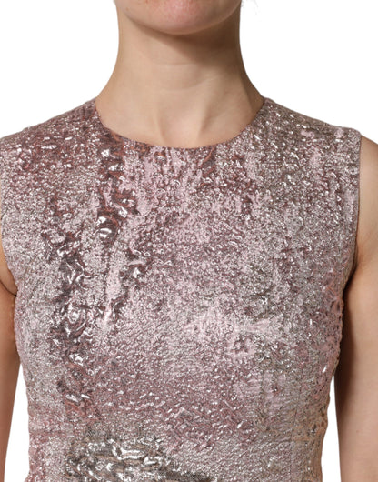 Pink Jacquard Sleeveless Sheath Mini Dress