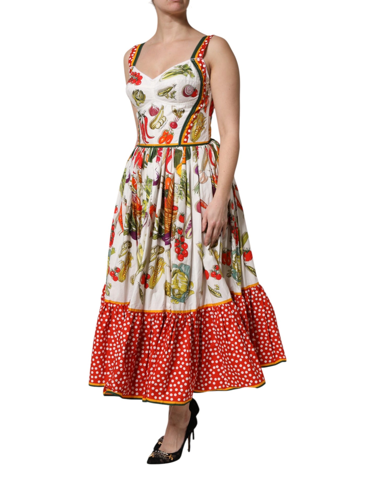 White Vegetables Sleeveless A-line Midi Dress