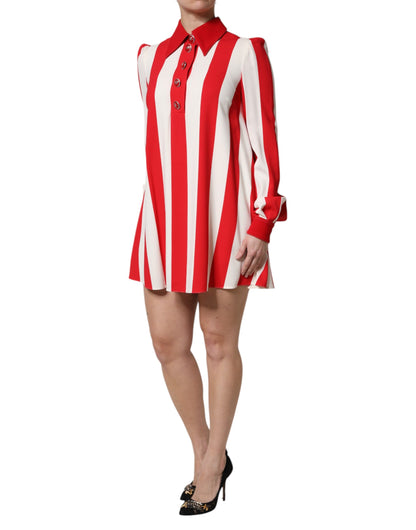 White Red Stripes Long Sleeves Mini Dress
