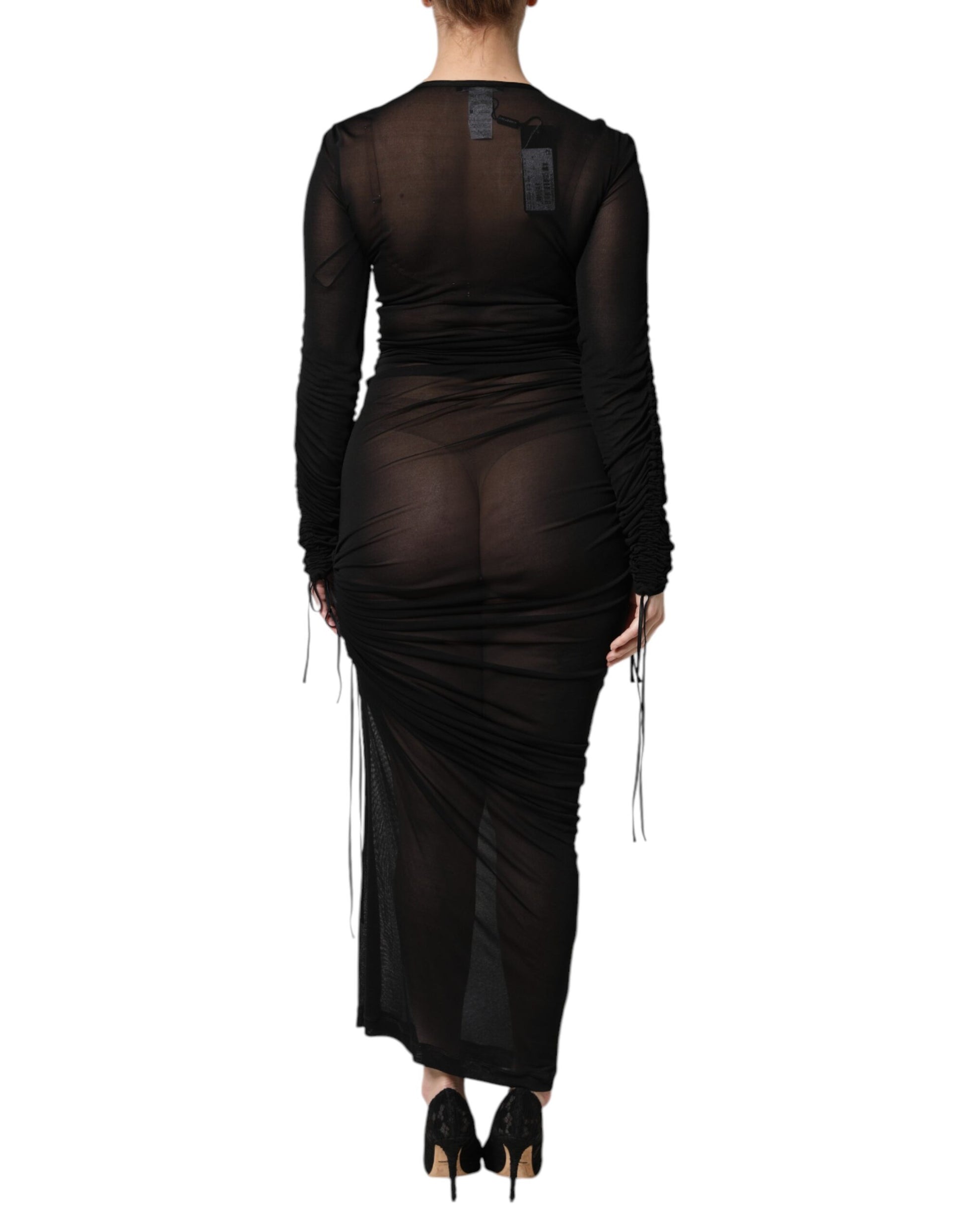 Black Mesh Trim Bodycon Long Sheath Dress