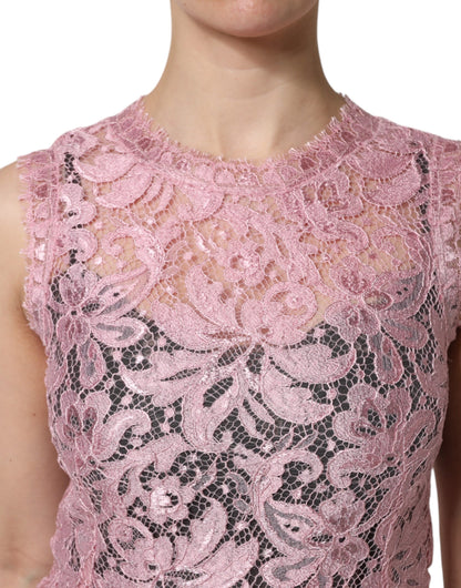 Pink Floral Lace Sleeveless Sheath Dress