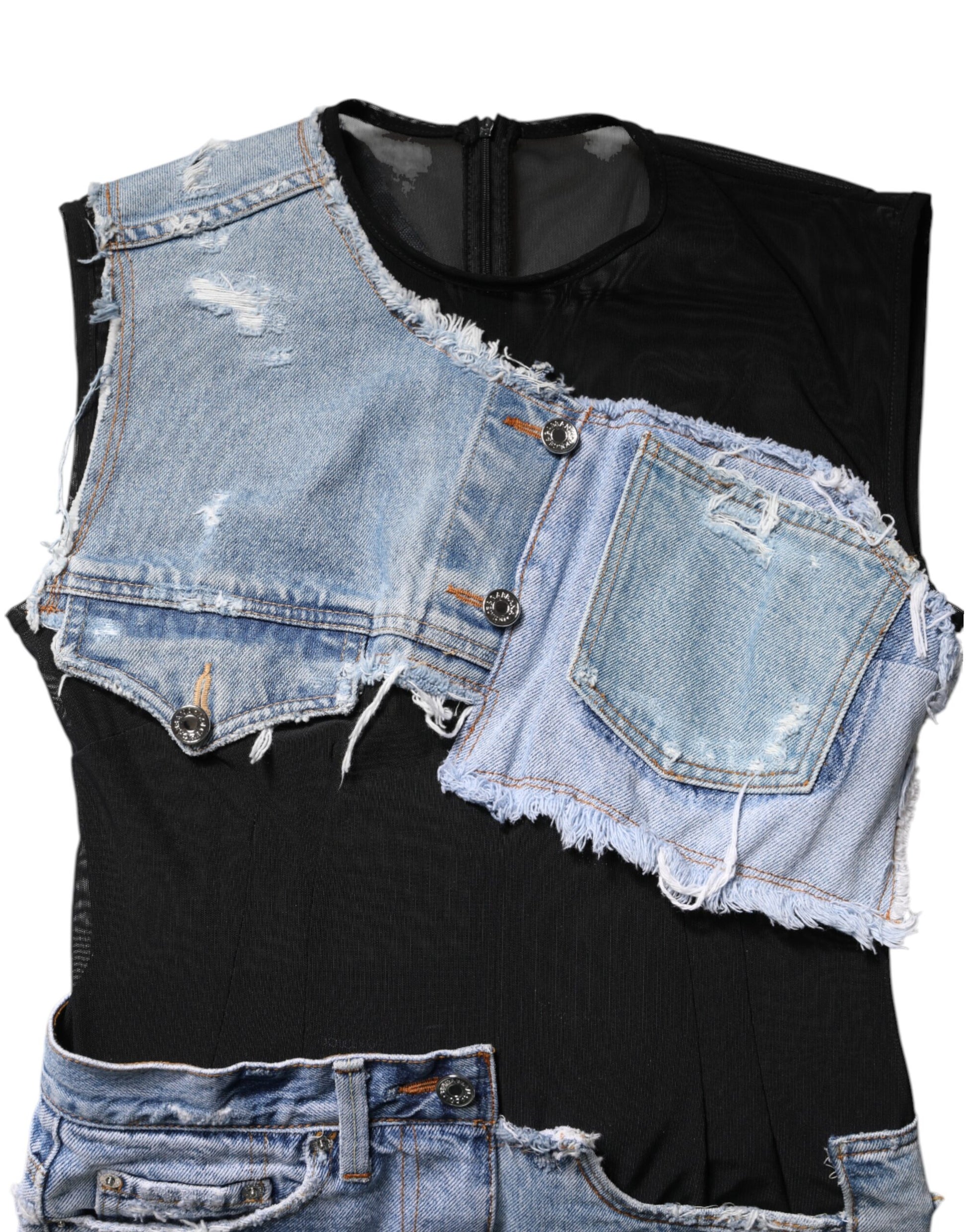 Black Blue Sleeveless Denim Mini Dress