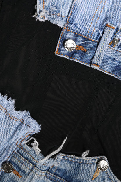 Black Blue Sleeveless Denim Mini Dress