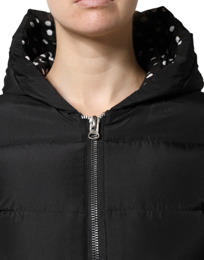 Black Puffer Hooded Zip Reversible Jacket