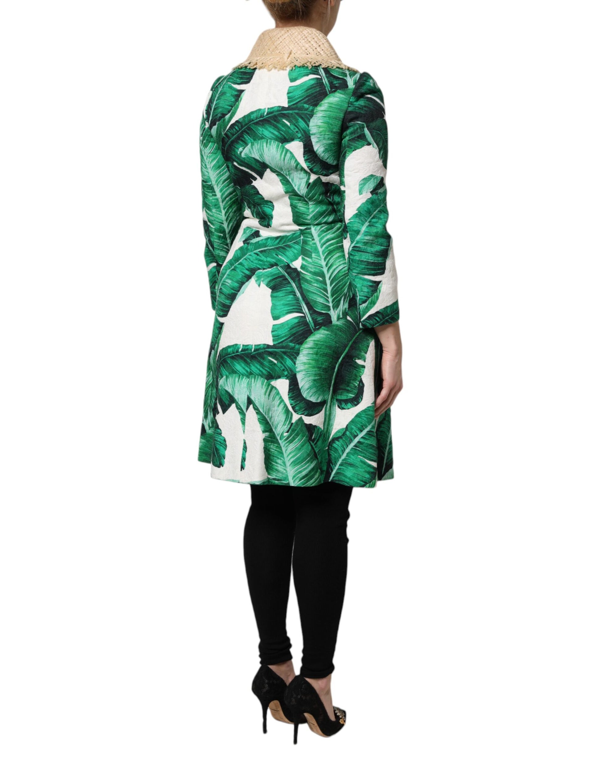 Multicolor Leaf Print Embellished Trenchcoat Jacket