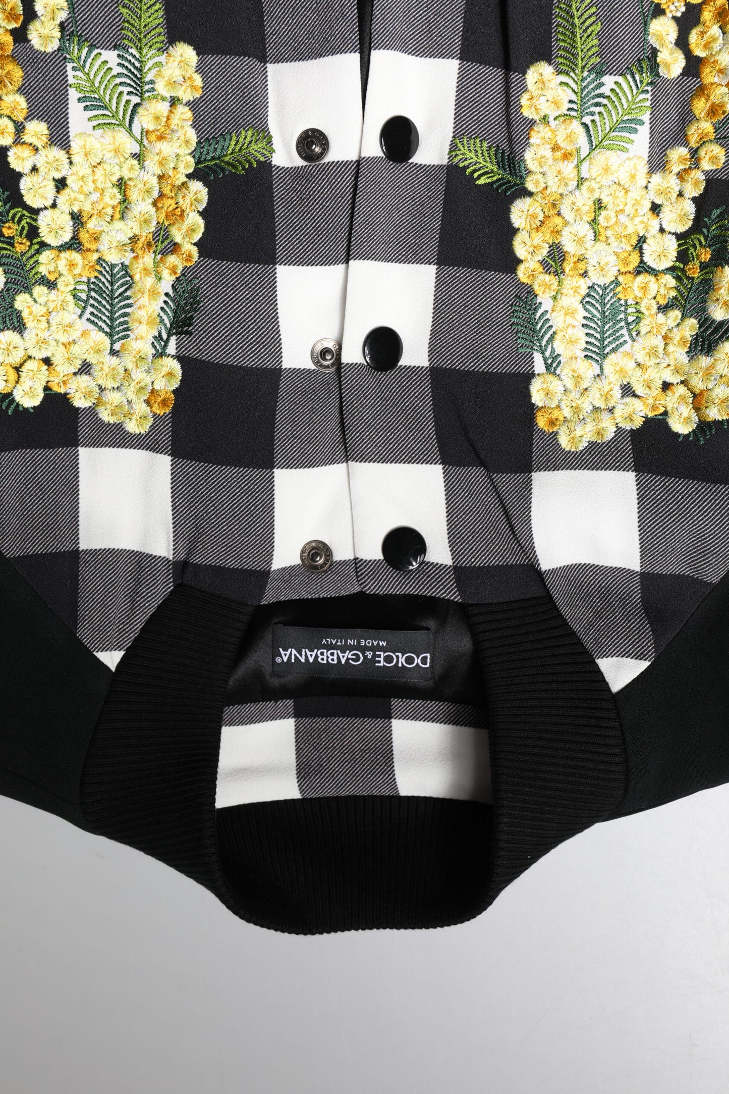 Black White Check Floral Button Down Jacket