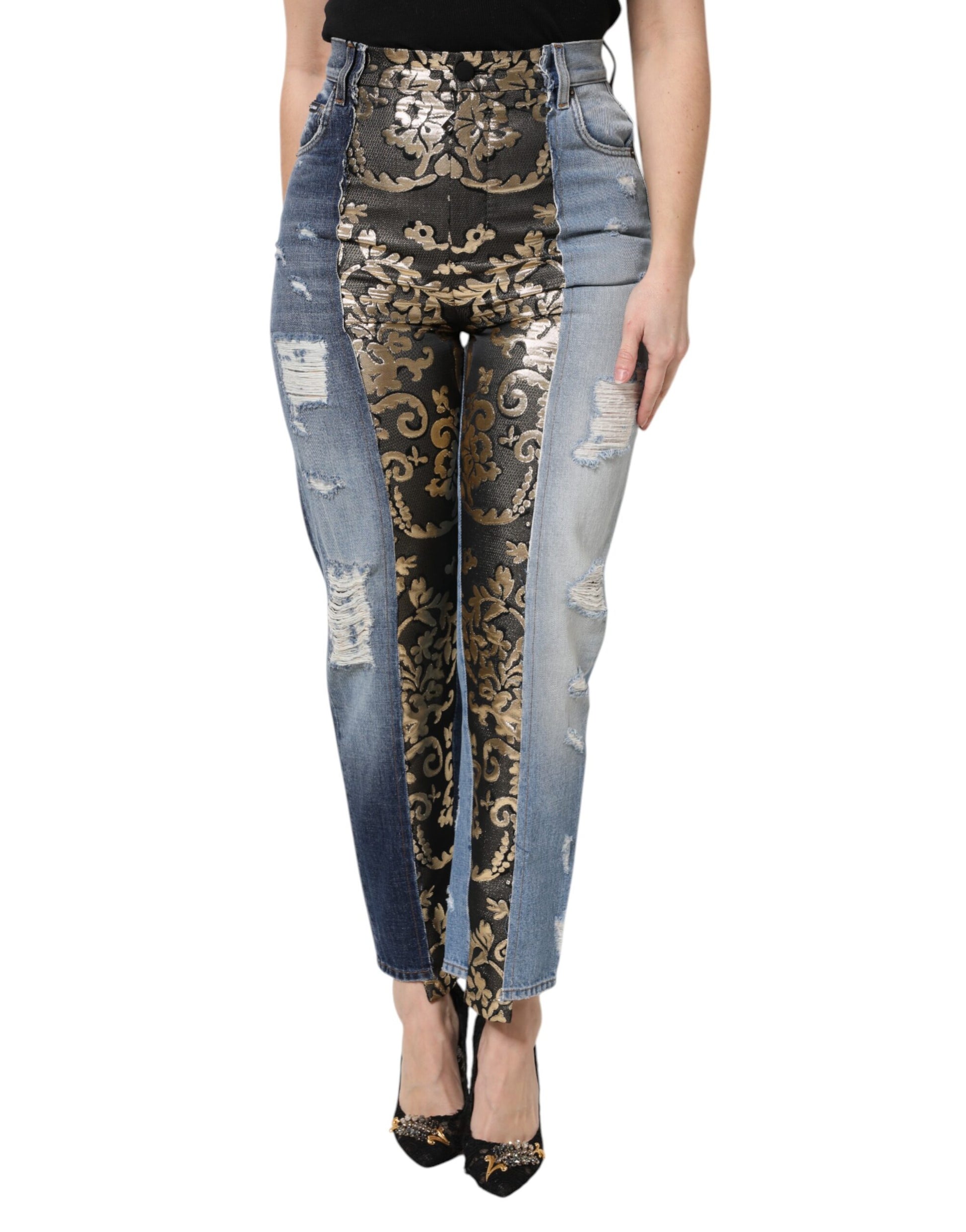 Multicolor Patchwork High Waist Denim Jeans