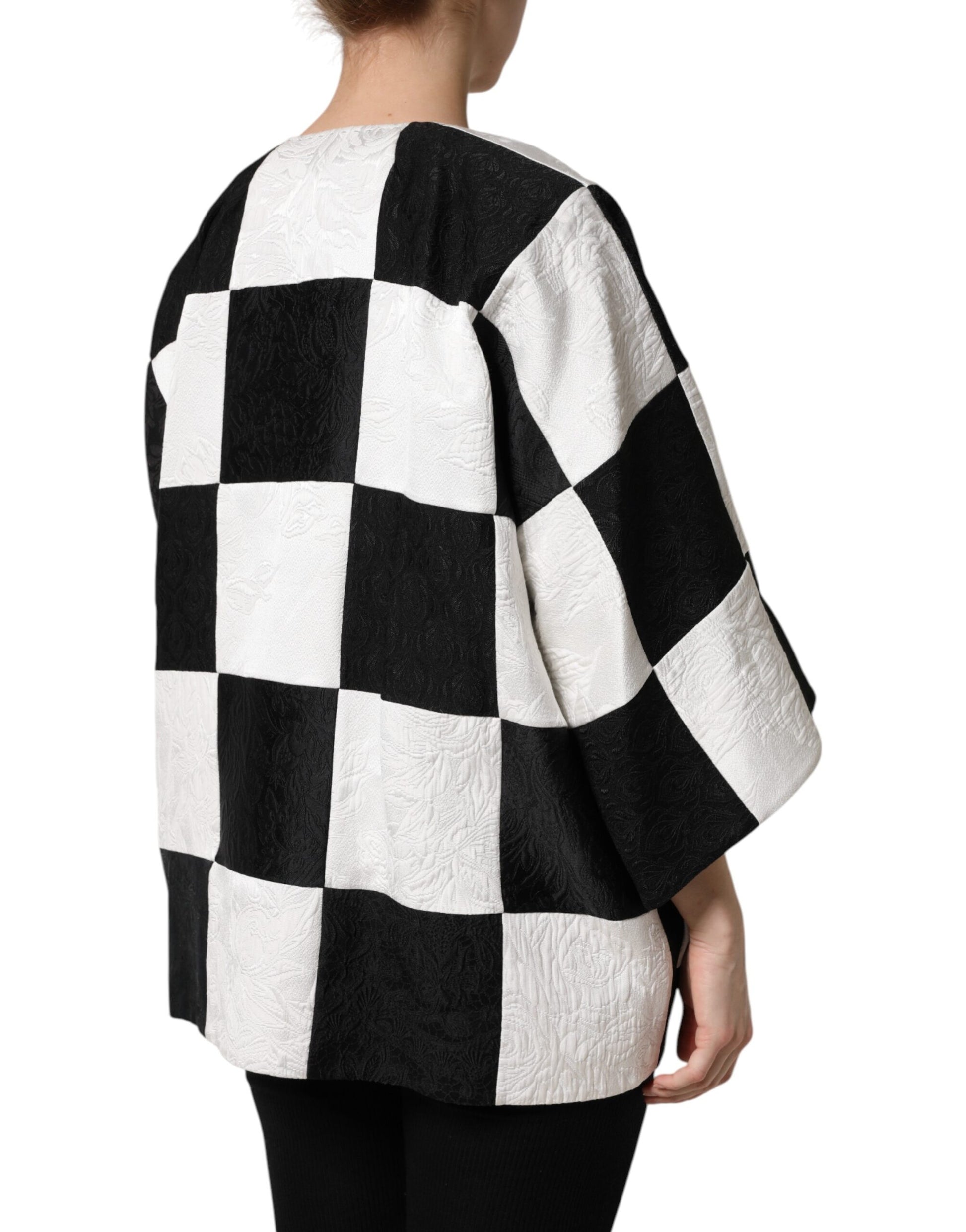 White Black Patchwork Jacquard Blazer Jacket