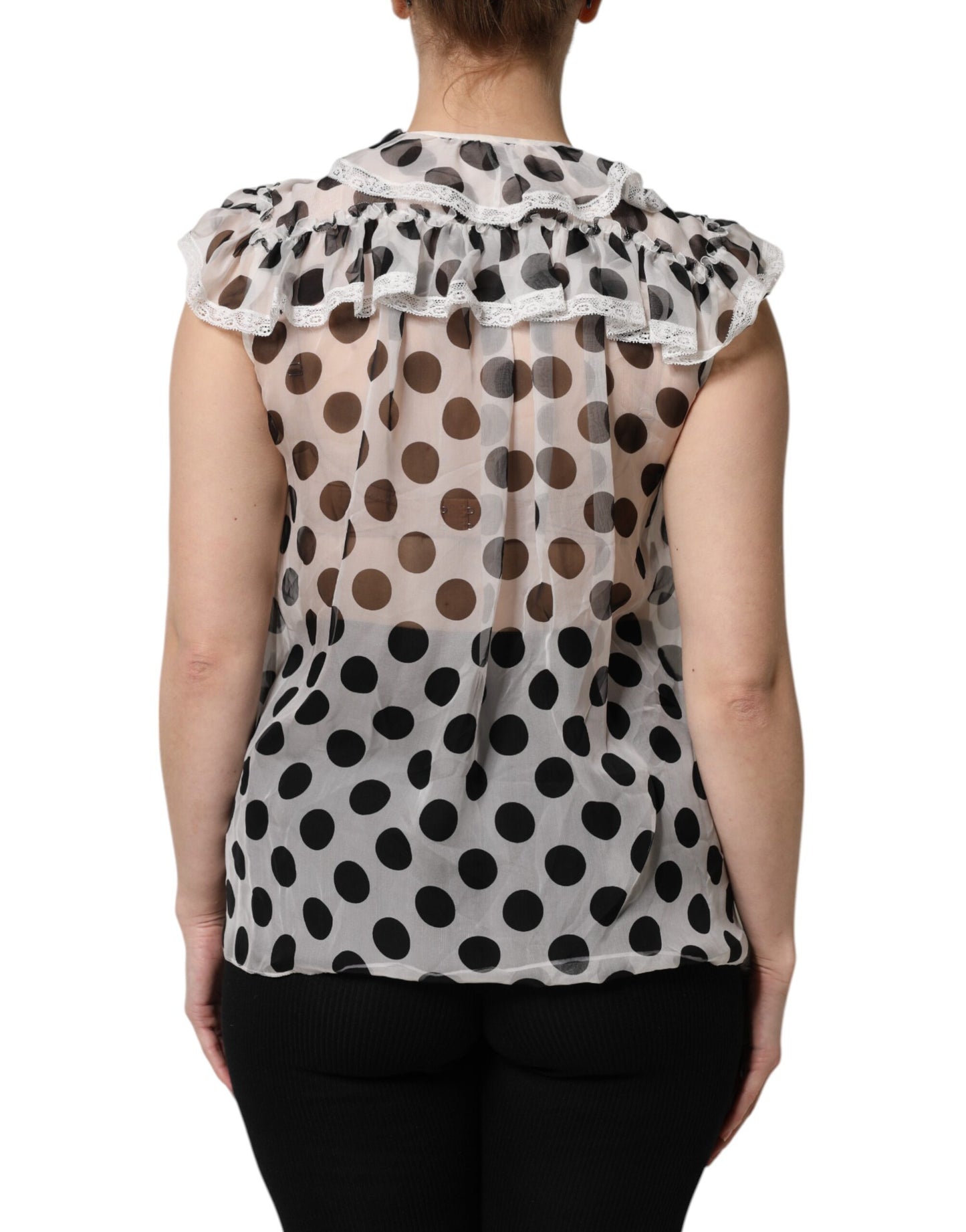 White Black Polka Dot Cotton Sleeveless Top