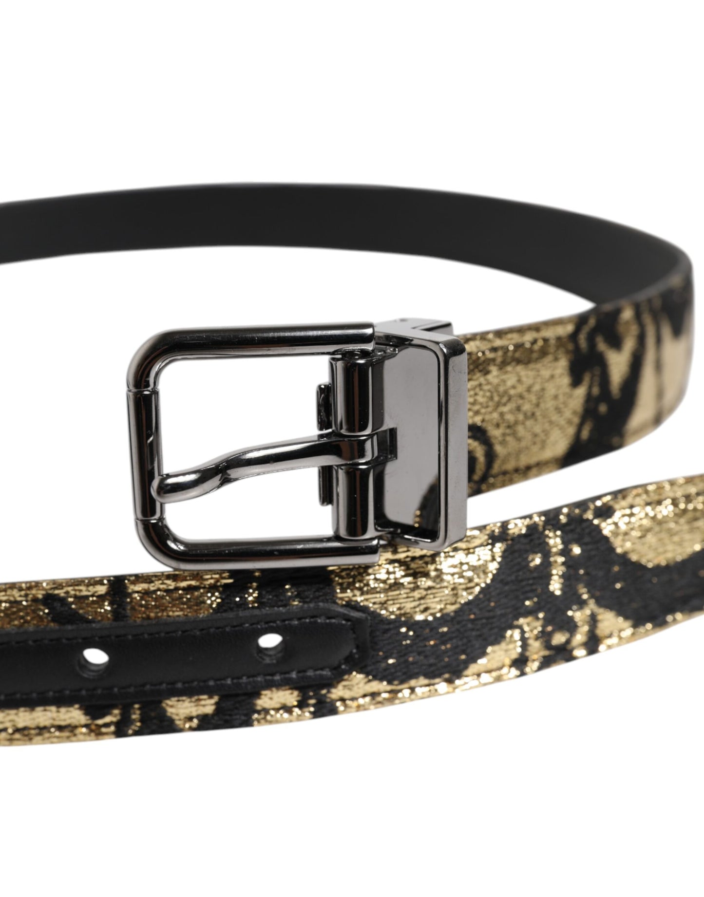 Multicolor Jacquard Leather Metal Buckle Belt