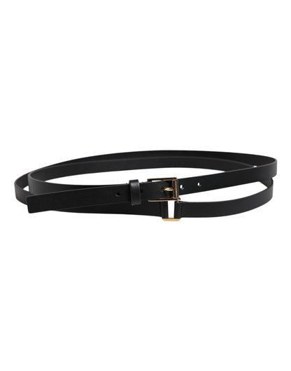 Black Classic Gold Metal Logo Buckle Belt