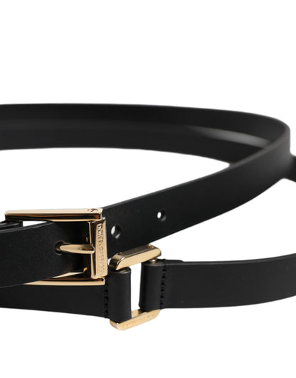 Black Classic Gold Metal Logo Buckle Belt