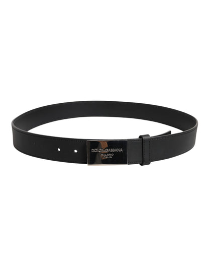 Black Classic Silver Metal Logo Buckle Belt