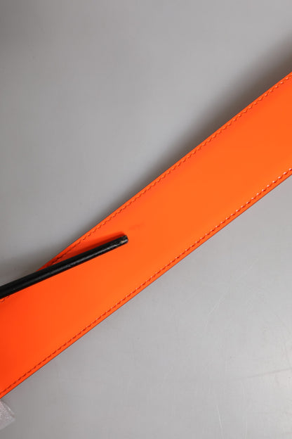 Orange Gold Tone Metal Logo Buckle Belt