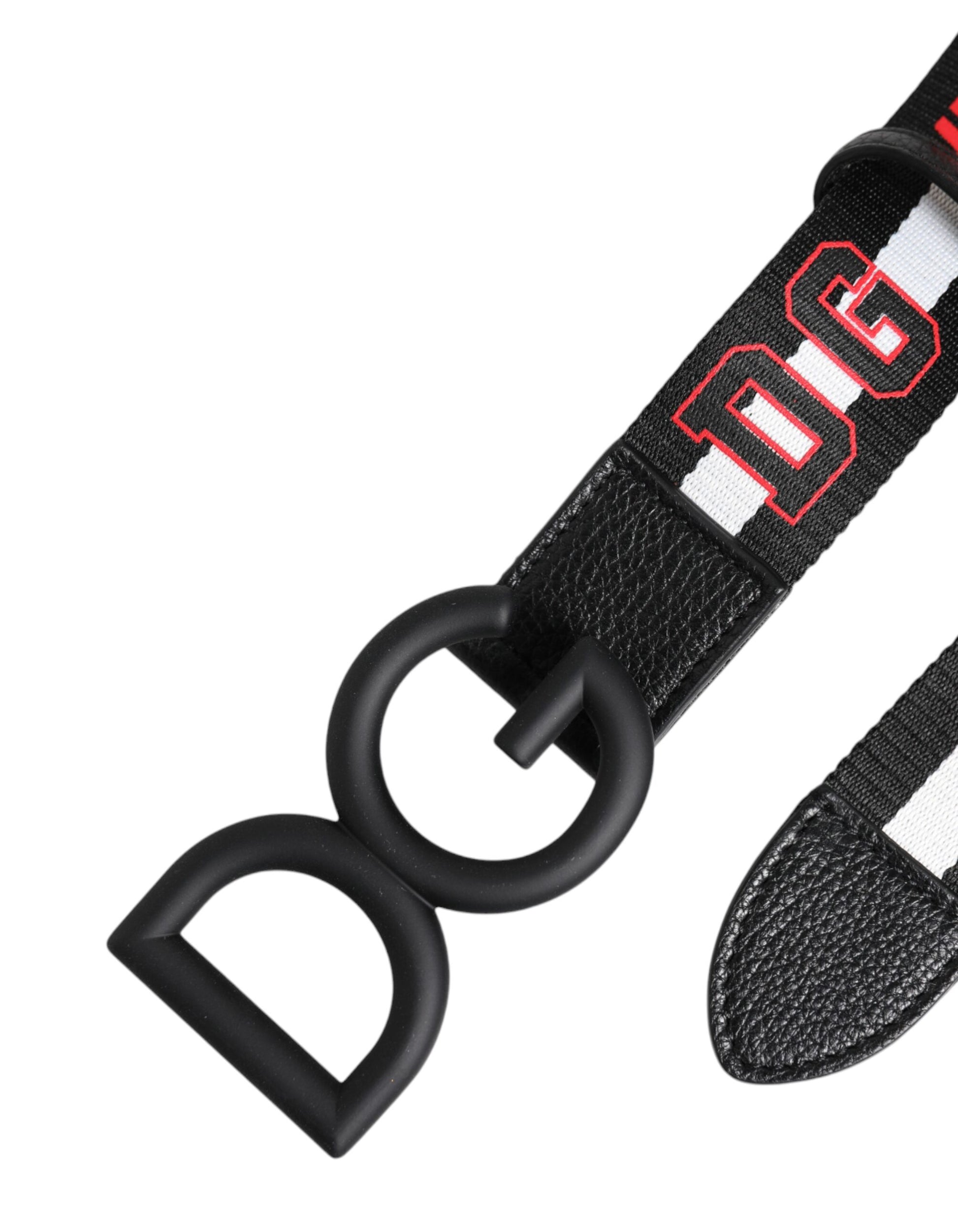Black Polyester Logo Print DG Buckle Belt