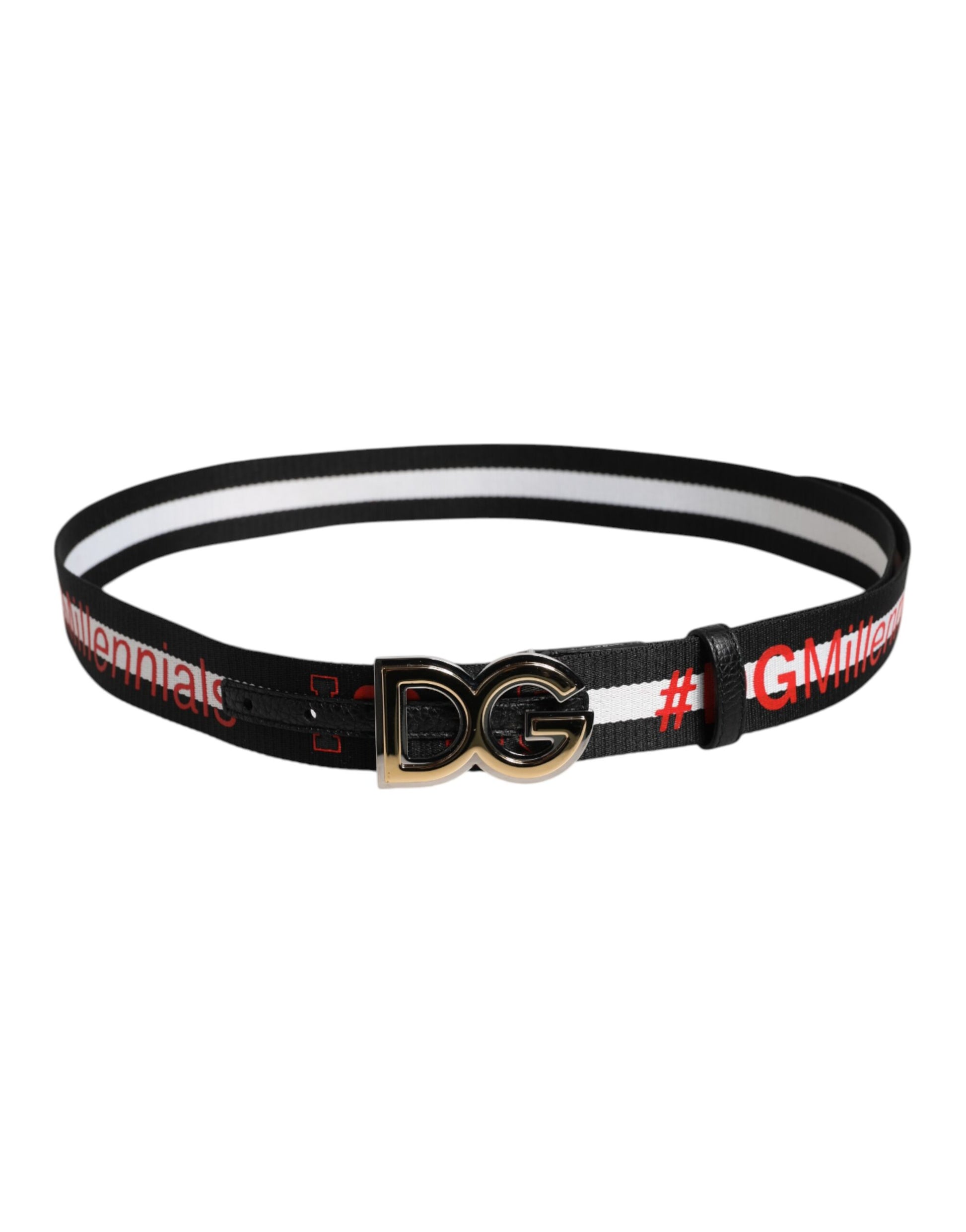 Black Cotton Logo Print DG Buckle Belt