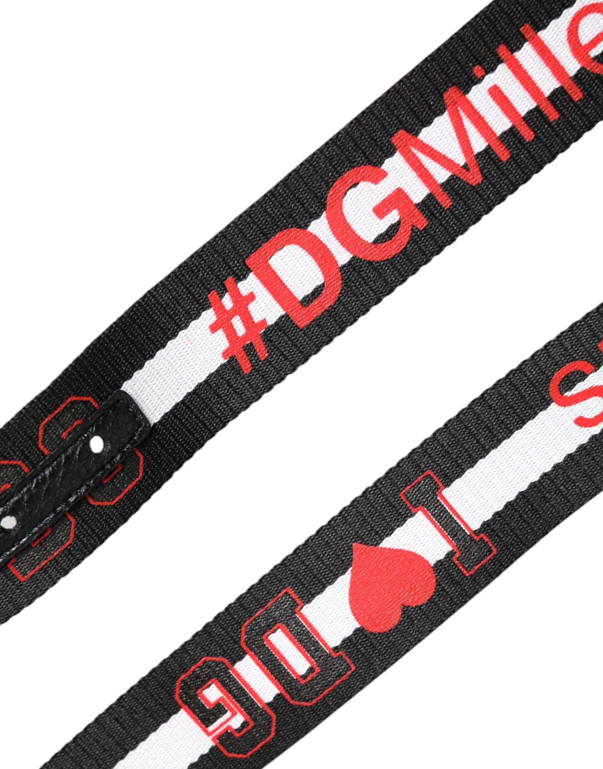 Black Cotton Logo Print DG Buckle Belt