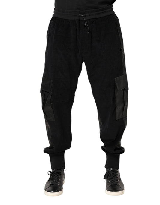 Black Cotton Cargo Jogger Sweatpants Pants