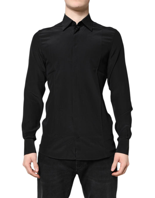 Black Silk GOLD Long Sleeves Dress Shirt