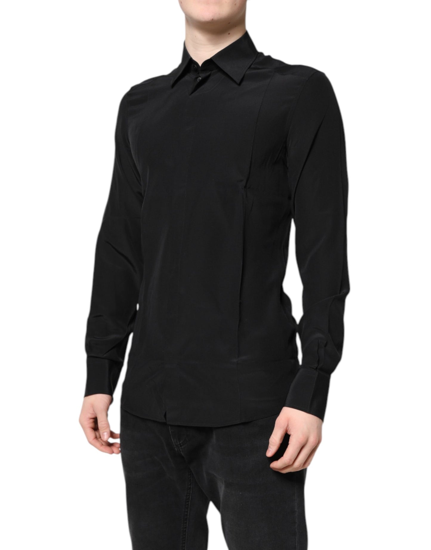 Black Silk GOLD Long Sleeves Dress Shirt