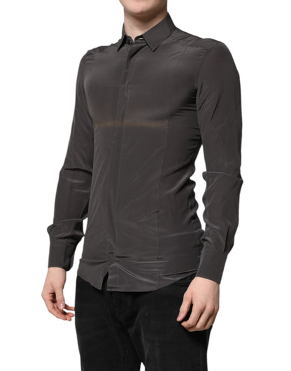 Dark Gray Silk GOLD Dress Formal Shirt