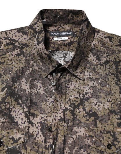 Multicolor Camouflage Button Down GOLD Shirt