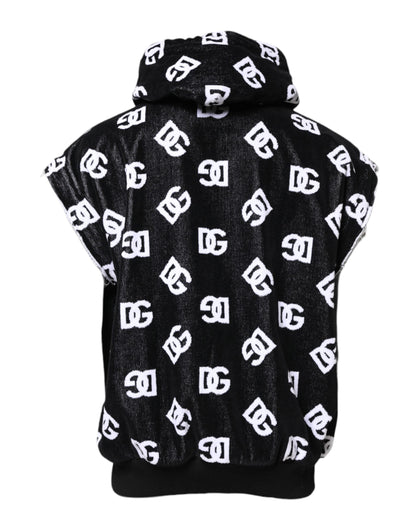 Black DG Cotton Hooded Sleeveless Sweater