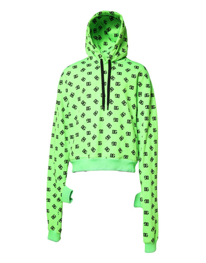 Green Polyester DGLogo Print Hooded Sweater