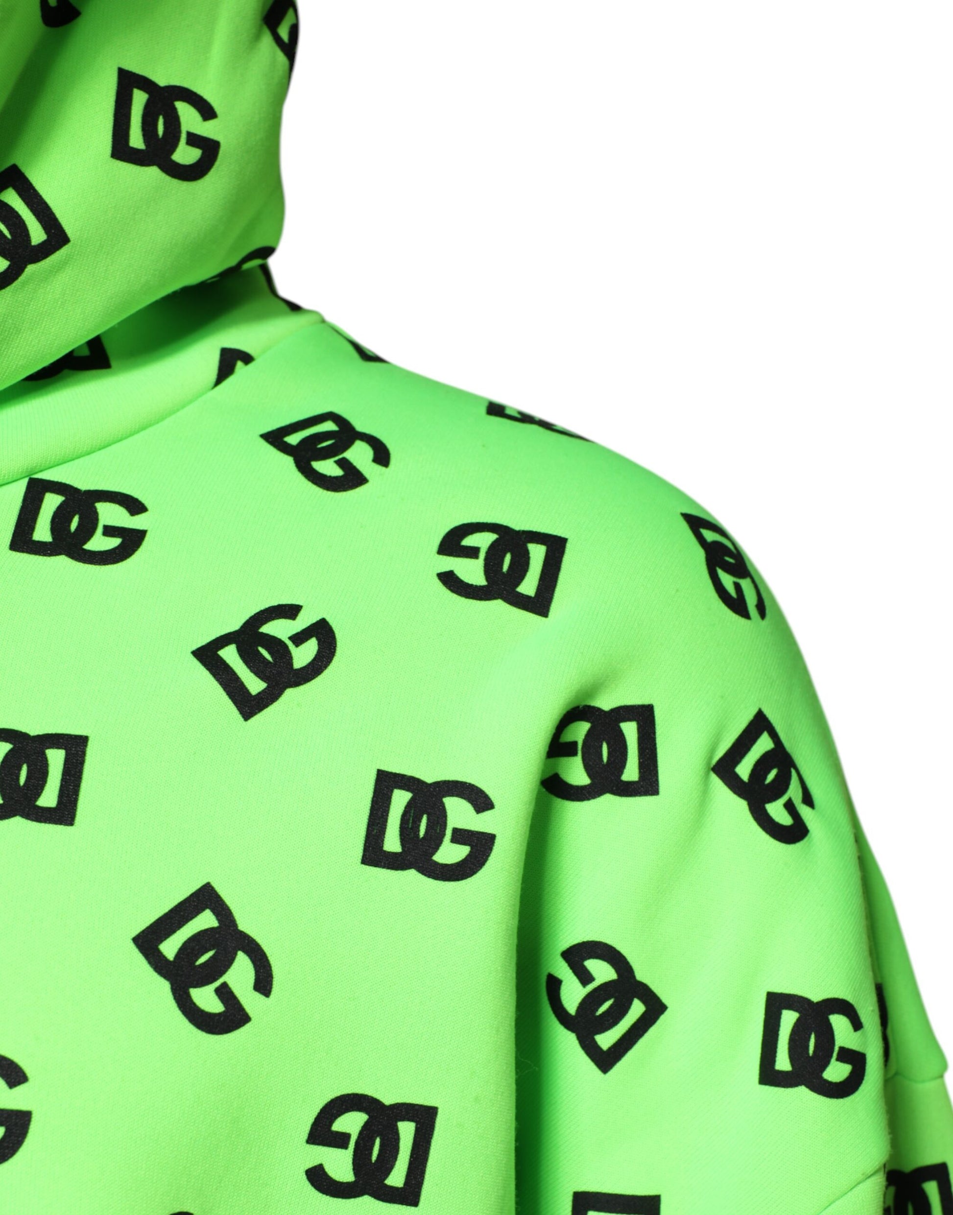 Green Polyester DGLogo Print Hooded Sweater