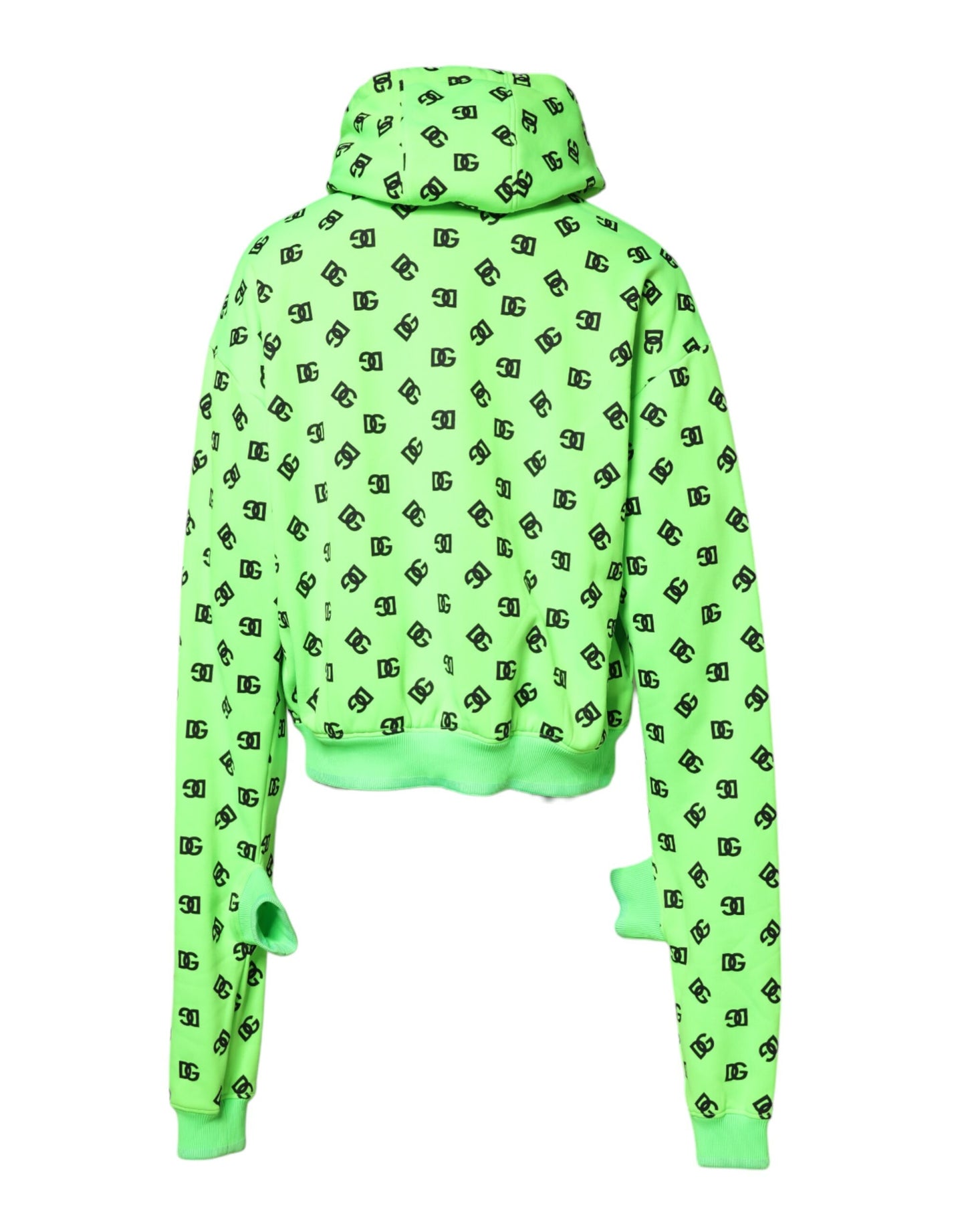 Green Polyester DGLogo Print Hooded Sweater