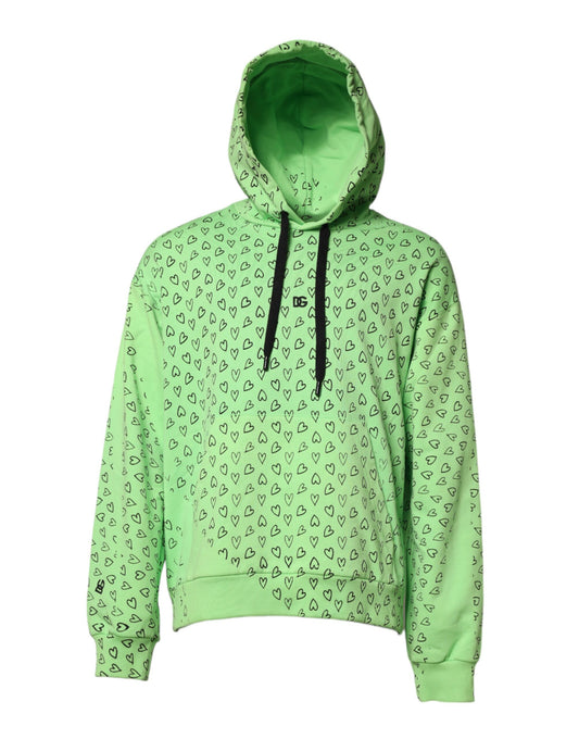Green Cotton Logo Heart Print Hooded Sweater