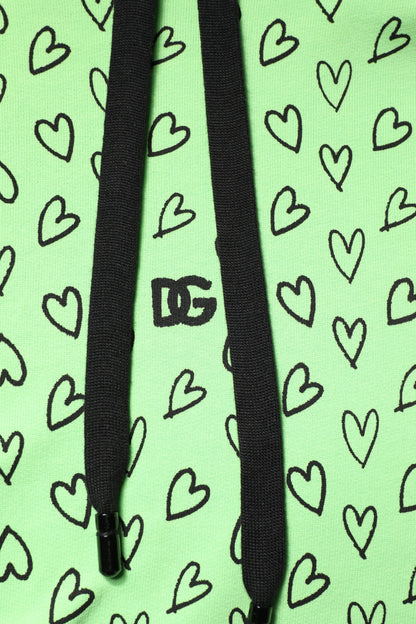 Green Cotton Logo Heart Print Hooded Sweater