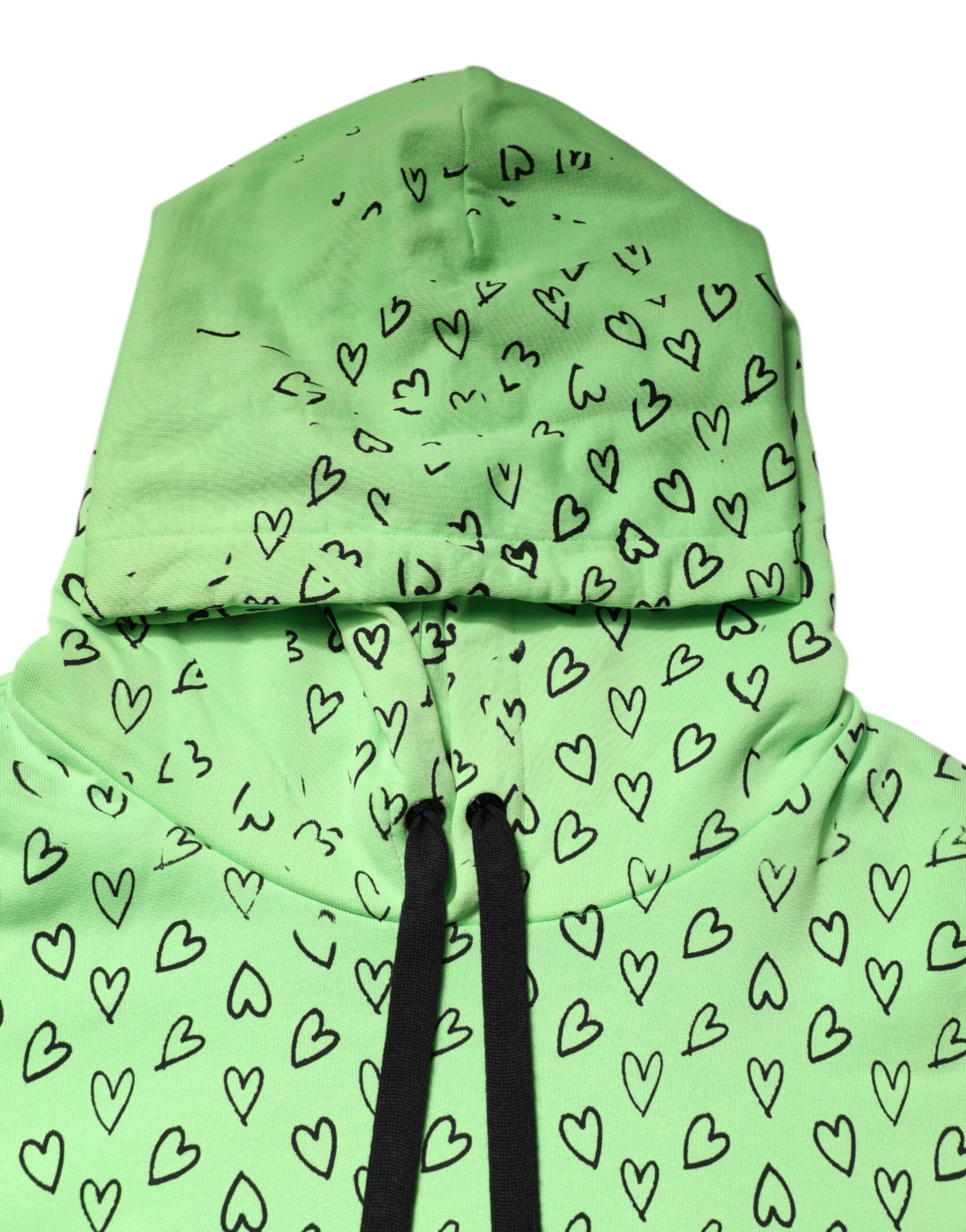 Green Cotton Logo Heart Print Hooded Sweater