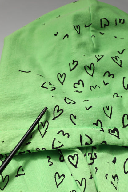 Green Cotton Logo Heart Print Hooded Sweater
