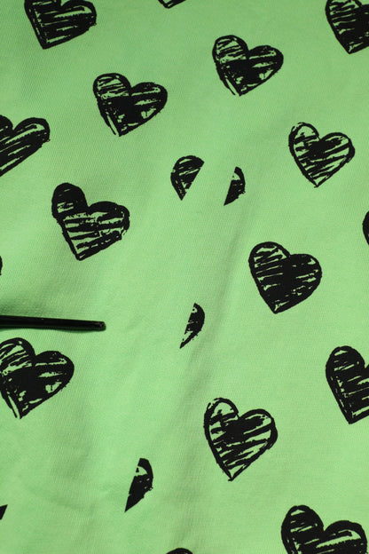 Green Heart Print Crew Neck Pullover Sweater