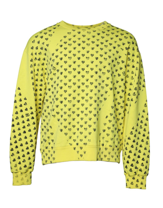 Yellow Heart Crew Neck Men Pullover Sweater