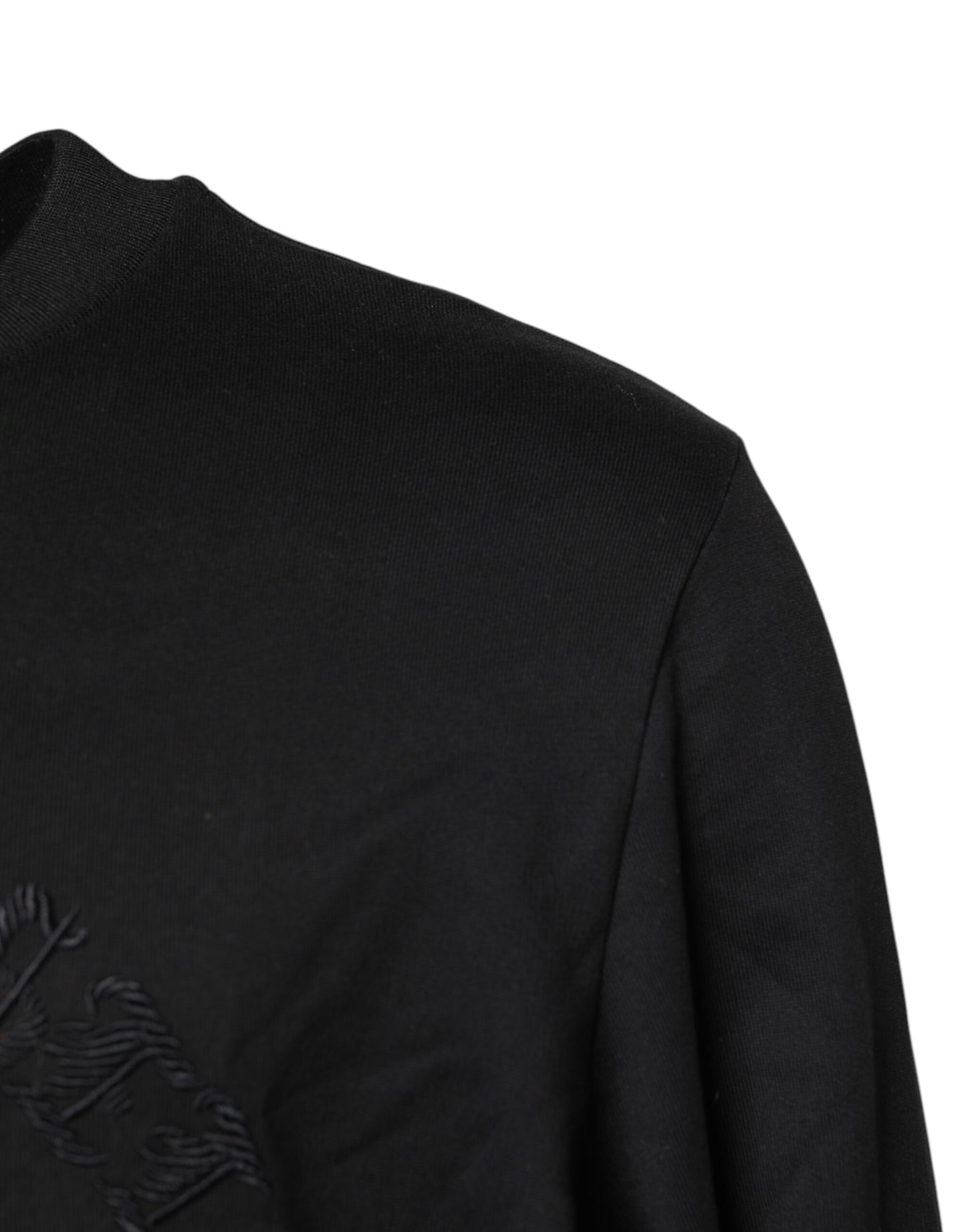 Black Embroidered Crew Neck Pullover Sweater