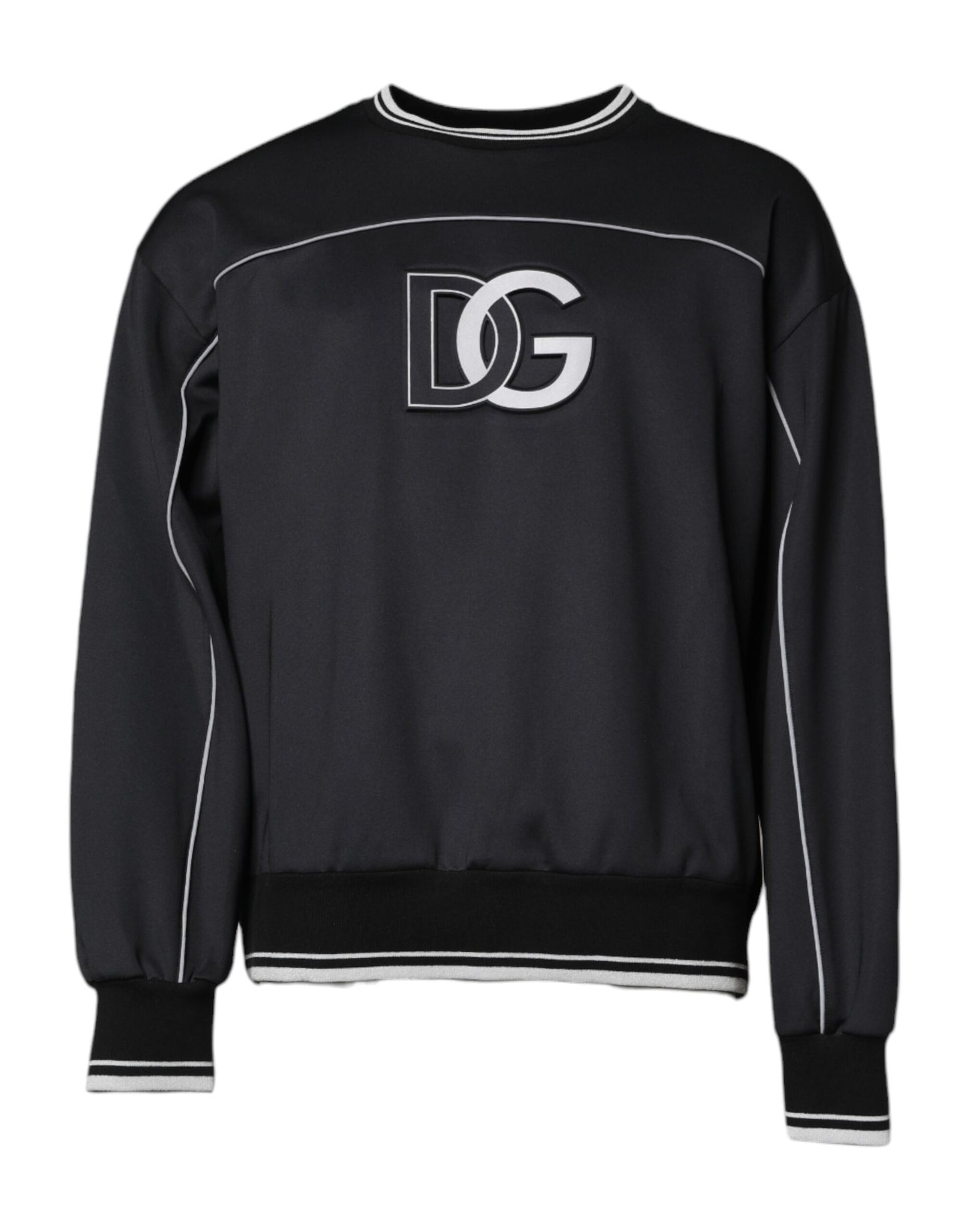 Black Logo Polyester Crew Neck Men Pullover Sweater