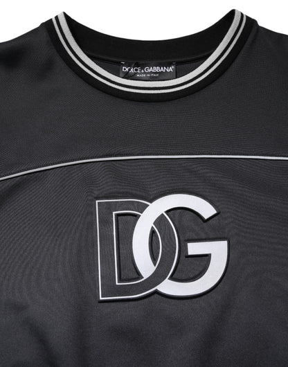 Black Logo Polyester Crew Neck Men Pullover Sweater