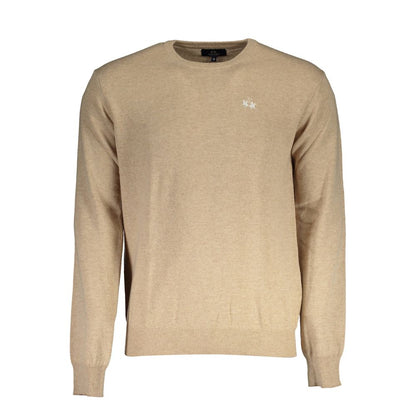 "Beige Wool Men Sweater Classic Comfort Knitwear"