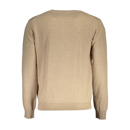"Beige Wool Men Sweater Classic Comfort Knitwear"