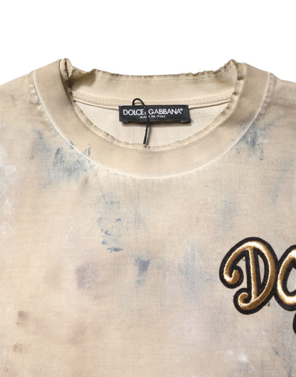 Beige Tie Dye DG Embroidery Cropped T-shirt